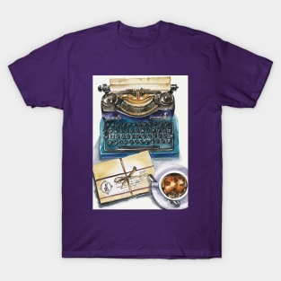 Typewriter Man Scripts Writer Workplace Hand Drawn T-Shirt